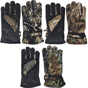 Men Winter Ski Gloves Waterproof, Zipper Pocket, Forest Hunting Camo Snow 3-PAIR